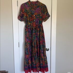 J.Marie size L cotton dress with fabric belt Gorgeous feminine details worn once